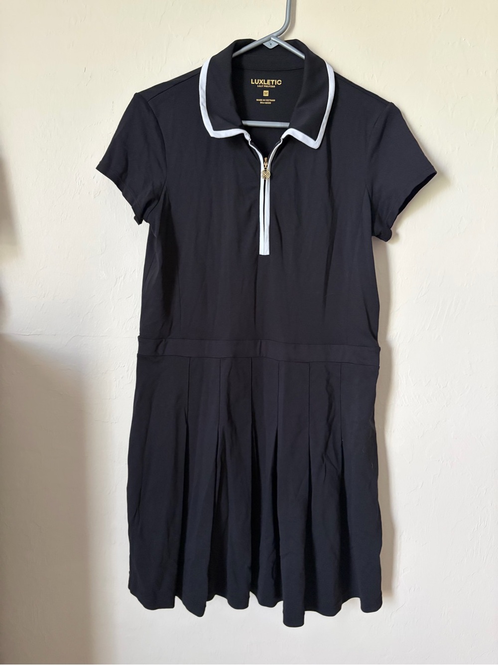 Lilly Pulitzer Black Polo Zip Tennis Dress with White Trim